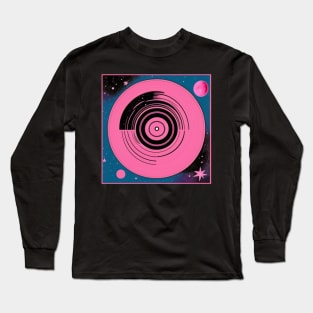 Cosmic Galaxy Pink Retro Futurism Vinyl Record Graphic Long Sleeve T-Shirt